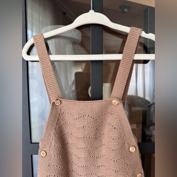 Zara Kids crochet knit romper bubble overalls onesie baby boy girl beige unisex - Picture 2 of 6